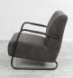 Mobile Preview: Sessel Stuhl Designer "Usedom"  Vintage (Kunstleder) für Möbel mit Nachahmung natürlicher Maserung, Knistern-Effekt Farbe anthrazit Metall Fuß