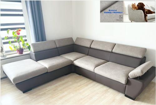 Lounge Sofa Couch Big Familien Sofa speziell geeignet bei Haustieren kratzfest modern Serie "CULT" braun - grau Stoff robust 298 x 270 cm Polstermöbel Garnitur