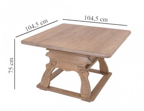 Preview: Landhaus Jogltisch Esstisch Massivholz grau braun light lackiert geschnitzt Landau 105x105cm Fichte voll massiv Landhausstil