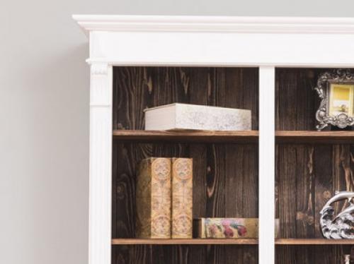 Preview: Landhaus Bücherregal XXL großes Wandregal Regalwand Bibliothek Bücherwand großer Bücher Schrank Serie " Wien Klassik " PS376 Fichte massiv Holz Farbton weiß - braun Kombination lackiert gebürstet klassisch elegant Stilmöbel Landhausstil Vintage Brushed