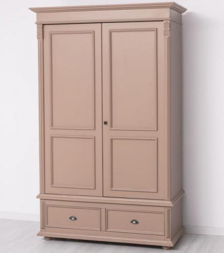 Landhaus Kleiderschrank Dielenschrank Massivholz Flur Garderobenschrank Murnau Nostalgie beige lackiert Landhausstil geschnitzt Shabby Chic Look