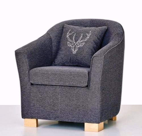 Hotel Sessel Landhausstil Gastronomie Cocktailsessel anthrazit grau Hirsch Design Polstersessel B1 schwer entflammbar Mod.5 " Serie Alpen Deluxe " Pension Hoteleinrichtung Objekteinrichtung Hotelzimmer Lobby Empfangsbereich Alpen Natur Trend