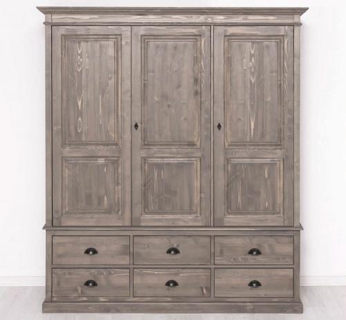 Landhaus Kleiderschrank Dielenschrank Garderobenschrank Schrank Andreas PS363 3-trg. XL groß Nostalgie grau braun lackiert & gebürstet Landhausstil klassisch Massivholz Vintage Shabby Chic Gründerstil Gründerzeit