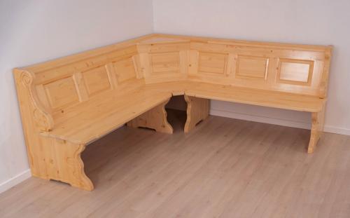 Preview: Landhaus Eckbankgruppe Massivholz Ambiente hell lackiert Königsee 195x195cm Eckbank Set ohne Kissensatz Fichte voll massiv Landhausstil