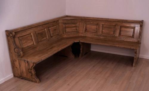 Preview: Landhaus Eckbankgruppe Massivholz Kolonial braun lackiert Königsee 195x195cm Eckbank Set ohne Kissensatz Fichte voll massiv Landhausstil rustikal