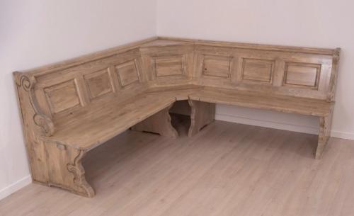 Preview: Landhaus Eckbankgruppe Massivholz grau braun light lackiert Königsee 165x165cm Eckbank Set inklusiv Kissensatz Fichte voll massiv Landhausstil