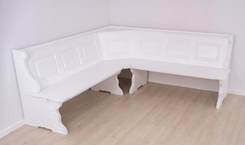 Preview: Landhaus Eckbankgruppe Massivholz weiß lackiert Königsee 165x165cm Eckbank Set ohne Kissensatz Fichte voll massiv Landhausstil