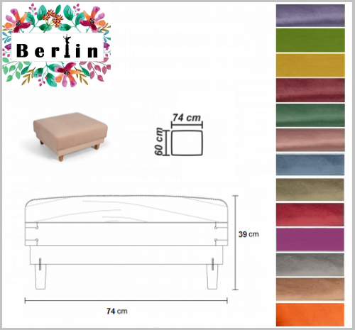Preview: Polsterhocker Berlin Samt Stoff lila Retro Lounge Hocker Pouf Sitz Landschaft Scene Ambiente Look Purple