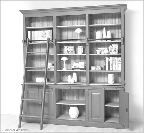 Preview: Bücherregal XXL Bücherschrank Massivholz große Bibliothek Bücherwand mit Leiter "PS321 BERN" Nude gray - weiß lackiert klassischer Landhausstil Vintage