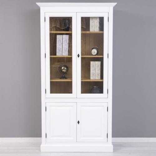 Preview: Massivholz Vitrine Landhaus Vitrinenschrank hohe Standvitrine Bremen weiß - braun lackiert & gewachst Landhausstil Klassik elegant 4-türig Stilmöbel