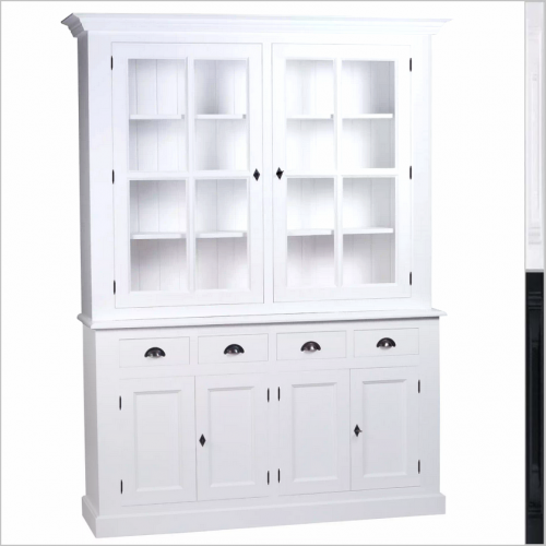 Großes Landhaus Buffet Vitrine Glas Buffetschrank Küchenbuffet Schrank Kiel 1 XL PS165 Fichte massiv Holz in weiß oder /in schwarz lackiert Landhausstil