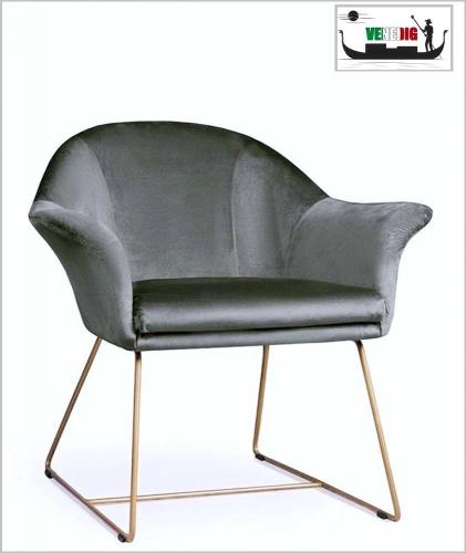 Designer Lounge Sessel dunkel grau Polstersessel Lesesessel Samt Velour Stoff Dark grey " Venedig " Eisen Fußgestell Messing farbend Trend modern Style