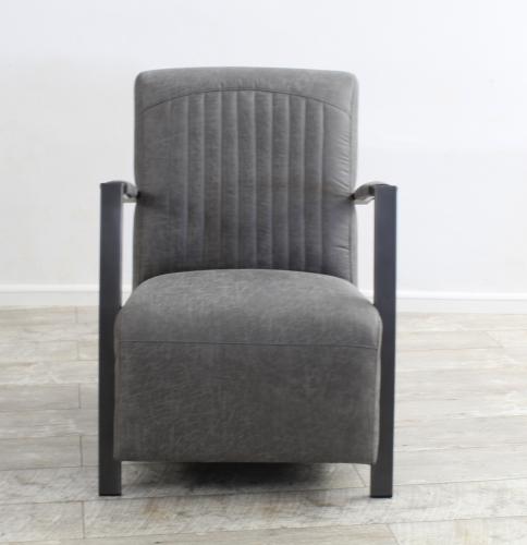 Sessel Stuhl Designer "Rügen"  Vintage (Kunstleder) für Möbel mit Nachahmung natürlicher Maserung, Knistern-Effekt Farbe anthrazit Metall Fuß