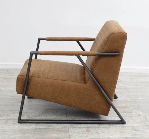 Sessel Stuhl Designer "Norderney" Vintage (Kunstleder) für Möbel mit Nachahmung natürlicher Maserung, Knistern-Effekt Farbe mittelbraun Metall Fuß