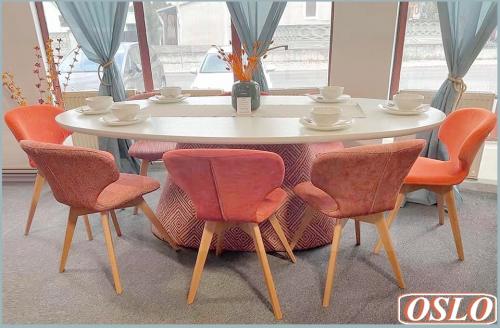 Ovaler Esstisch gepolstert orange Rauten Design Esszimmertisch Tisch Küchentisch 220x115 cm Serie Oslo Trapez Körper Form modern