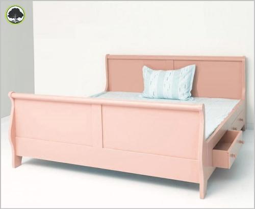 Landhaus Bettgestell rosa lackiert Bett 160 X 200 cm Fichte Massivholz Wiegen Bett Form PS61-D2 Landhausstil inkl. Lattenrost & zwei großen Schubladen Doppelbett Vintage Shabby Chic Look