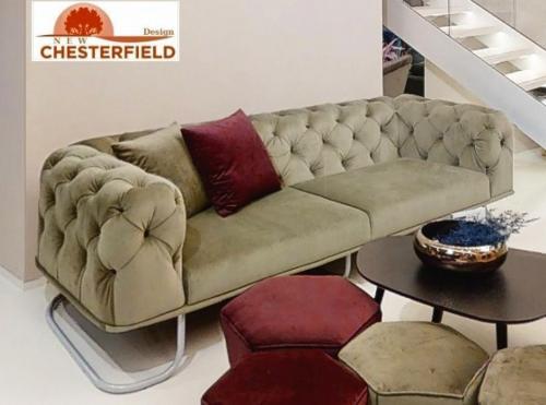 Lounge Sofa Designer Couch Polstermöbel New Chesterfield Wald gelb grün - Forrest 08 Samt Velour Stoff robust 210 x 105 cm elegant Deluxe Canape mit Kufengestell