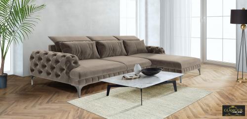 Designer Lounge Sofa Choco braun großes Familiensofa breites Bigsofa Couch XL " GLAMOUR " Samt Velour Stoff Polstermöbel robust 306 x 172 cm Royal Orient pompös Chester Luxus Gala Style