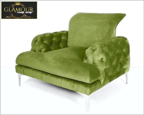 Lounge Sessel Designer Polstermöbel modern " GLAMOUR " Limetten grün Samt Velour Stoff robust 100 x 104 cm Royal Orient pompös Chester Luxus Gala Style