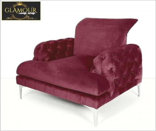Lounge Sessel Designer Polstermöbel modern " GLAMOUR " Bordeaux rot Samt Velour Stoff robust 100 x 104 cm Royal Orient pompös Chester Luxus Gala Style