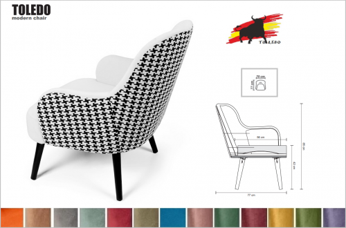 Lounge Sessel Lesesessel modern Hahnentritt Muster & Samt Velour altrosa - rosa " TOLEDO " Massivholz Füße in schwarz / braun / weiß Polstersessel Retro Trend