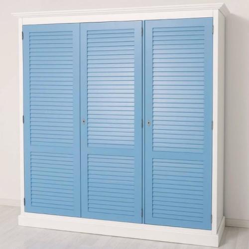 Lamellen Kleiderschrank Massivholz Dielenschrank Garderobenschrank Maritim Serie Köln PS619 3-trg. weiß - blau lackiert Landhausstil modern Marine