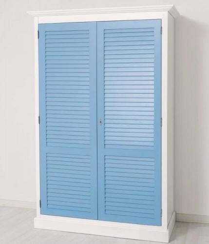 Lamellen Kleiderschrank Massivholz Dielenschrank Garderobenschrank Maritim Serie Köln PS618 2-trg. weiß - blau lackiert Landhausstil modern Marine