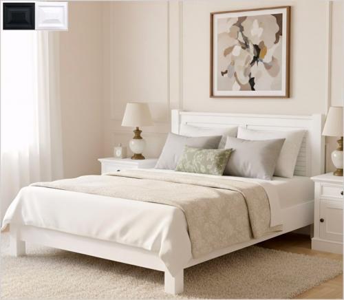 Landhaus Bettgestell weiß - schwarz lackiert Lamellen Design 140 X 200 cm Fichte Massivholz Doppelbett Schlafzimmer Serie Köln PS614 Landhausstil inklusiv Lattenrost
