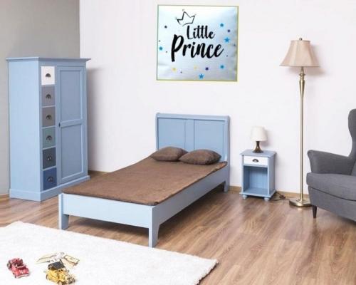 Kinderzimmer Junge Kindermöbel Set blau Massivholz ökologisch schadstoffarm CE geprüft Prinz Bübchen Fichte massiv Holz Wasserlack Basis 90 X 200 cm Serie " Little Prince " Kinderzimmermöbel