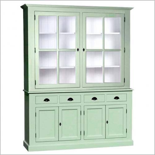 Vitrine Massivholz Buffet Landhaus Vitrinenschrank groß Buffetschrank Küchenbuffet Kiel XL PS165 Mint grün - weiß lackiert Landhausstil Vintage
