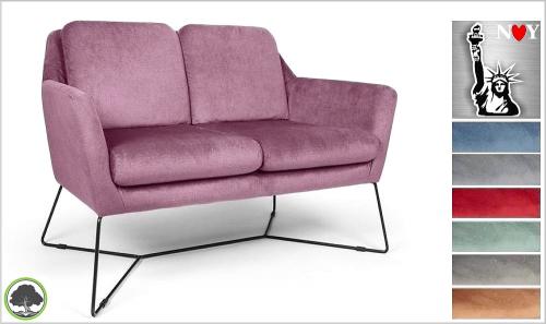 Lounge Bank Samt Lavendel Zweisitzer Serie " New York " Eisen Fußgestell 6 Farben zur Auswahl Trend Design Polstermöbel