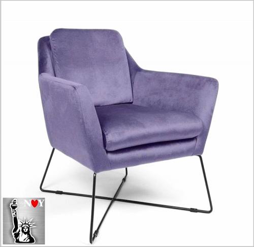 Loungesessel Samt Sessel modern lila Lesesessel Serie " New York " Eisengestell oder massive Holzfüße zur Auswahl Trend Design Polstermöbel