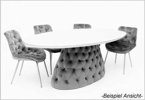 Preview: Ovaler Esstisch gepolstert Samt grau Chesterfield Design Esszimmertisch Tisch Küchentisch 220x115 cm Serie Oslo Trapez Körper Form dark gray