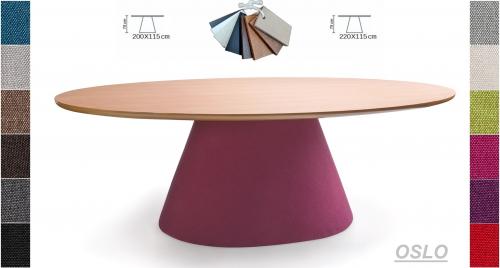 Preview: Designer Esstisch oval Esszimmertisch gepolstert rot Tisch Küchentisch 220x115 cm " Serie Oslo " Eleganz Trapez Form 12 Farbe - 9 Tischplatten Dekore