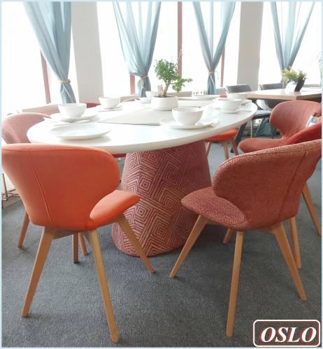 Ovaler Esstisch gepolstert orange Rauten Design Esszimmertisch Tisch Küchentisch 200x115 cm Serie Oslo Trapez Körper Form modern