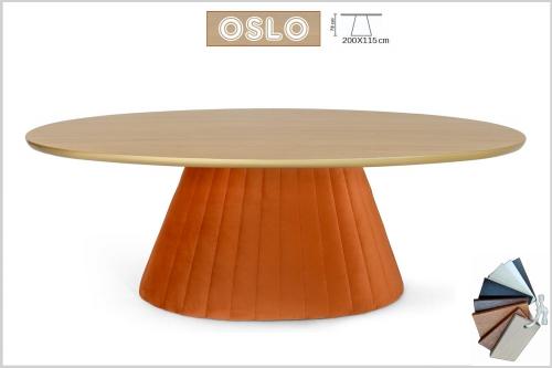 Ovaler Esstisch gepolstert Samt orange Stick Design Esszimmertisch Tisch Küchentisch 200x115 cm Serie Oslo Trapez Körper Form orange Linien Matlas