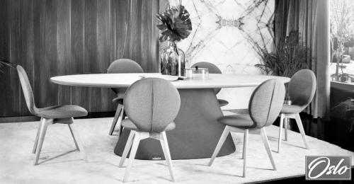 Preview: Designer Esstisch oval Esszimmertisch gepolstert Tisch Küchentisch 220x115 cm " Serie Oslo " Eleganz Trapez Form 12 Farbe - 9 Tischplatten Dekore