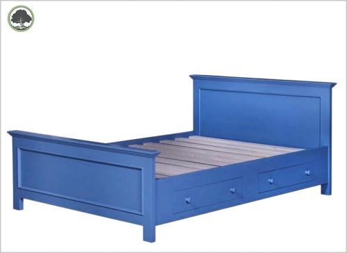 Landhaus Bettgestell Bett Massivholz 140x200 cm tief blau lackiert inkl. Lattenrost Vintage Shabby Chic Doppelbett PS114-D2 mit Schubladen
