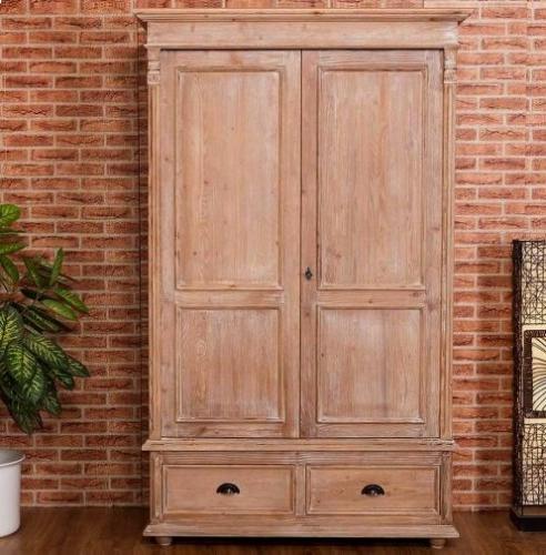 Landhaus Kleiderschrank Dielenschrank Flur Garderoben Schrank Garderobenschrank Murnau Fichte massiv Holz braun lackiert & gebürstet Landhausstil Massivholz Vintage Shabby Chic