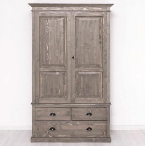 Preview: Landhaus Kleiderschrank Massivholz Dielenschrank Garderobenschrank Schrank Jonas PS127 2-trg. XL groß grau braun lackiert & gebürstet Landhausstil Klassik modern