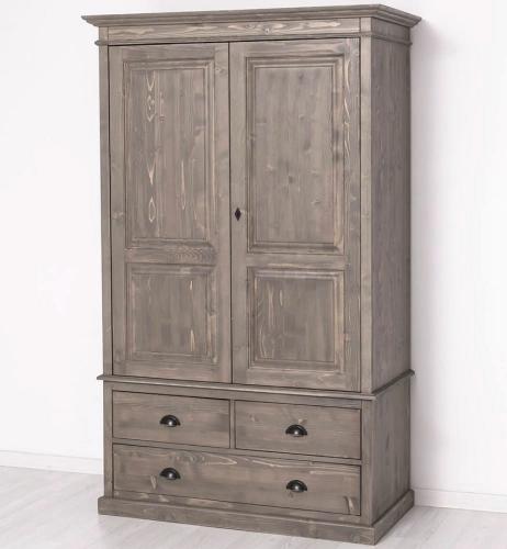 Landhaus Kleiderschrank Massivholz Dielenschrank Garderobenschrank Schrank Jonas PS127 2-trg. XL groß grau braun lackiert & gebürstet Landhausstil Klassik modern