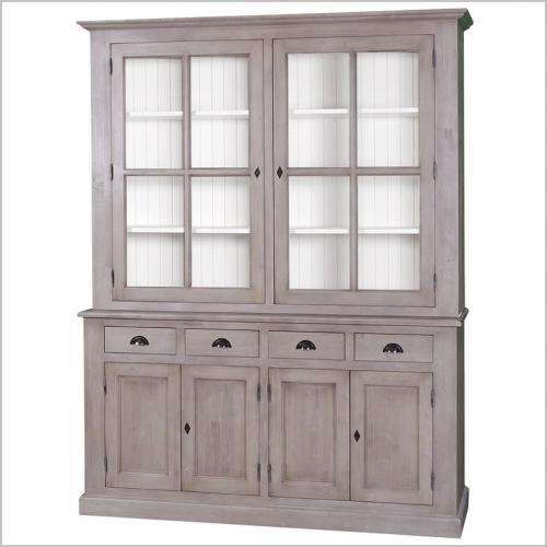 Vitrine Massivholz Buffet Landhaus Vitrinenschrank groß Buffetschrank Küchenbuffet Kiel XL PS165 grau braun - weiß lackiert & gebürstet Landhausstil Vintage
