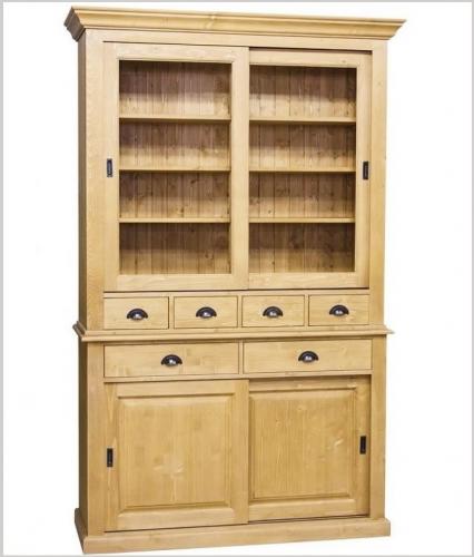 Landhaus Buffet Vitrine Glas Küchenbuffet Vitrinenschrank Esszimmerschrank Landhaus Küchen Schrank Fürth PS171-172 Fichte massiv Holz hell gewachst Landhausstil Massivholz WAX Finishing