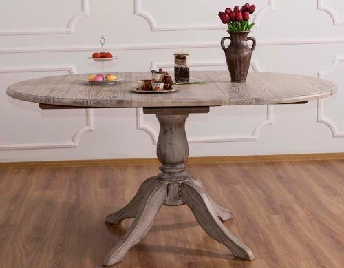 Preview: Landhaus Ausziehtisch runder Esstisch Küchentisch PS228 Angona 120 - 160 cm X 120 cm Fichte massiv Holz Serie" a la Mamma Cucina " Italienischer Landhausstil Nostalgie & Vintage Look Deep Brushed  /oder in weiß - schwarz lackiert