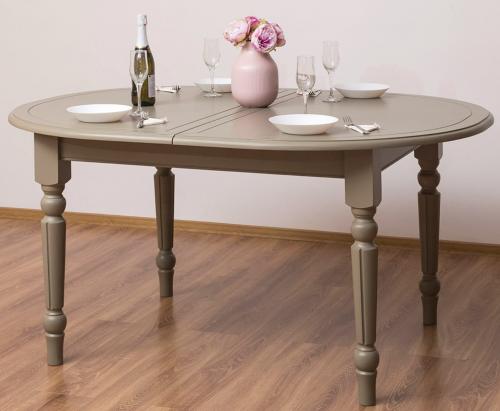 Preview: Landhaus Ausziehtisch ovaler Esstisch Küchentisch PS524 Verona 210 - 250 cm Fichte Massivholz Serie " a la Mamma Cucina " Italienischer Landhausstil Nostalgie Vintage Look Nude grey lackiert Stilmöbel