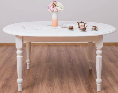 Preview: Landhaus Ausziehtisch ovaler Esstisch Küchentisch PS524 Verona 180 - 220 cm Fichte Massivholz Serie " a la Mamma Cucina " Italienischer Landhausstil Nostalgie Vintage Look weiß oder schwarz lackiert