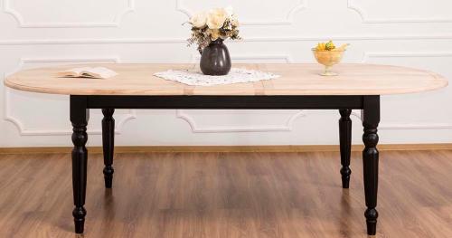 Preview: Landhaus Ausziehtisch ovaler Esstisch Küchentisch PS524 Verona 210 - 250 cm massiv Holz Wildeiche - Fichte Serie" a la Mamma Cucina " Italienischer Landhausstil Nostalgie & Vintage Look Untergestell weiß oder schwarz lackiert Stilmöbel