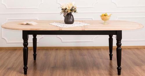 Preview: Landhaus Ausziehtisch ovaler Esstisch Küchentisch PS524 Verona 160 - 200 cm massiv Holz Wildeiche - Fichte Serie" a la Mamma Cucina " Italienischer Landhausstil Nostalgie & Vintage Look Untergestell weiß oder schwarz lackiert Stilmöbel