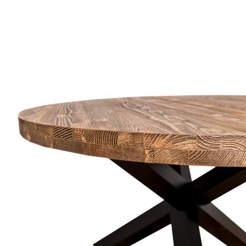 Preview: Runder Landhaus Esstisch Küchentisch Rundtisch PS677 Mailand 130 cm Fichte massiv Holz Serie" a la Mamma Cucina " Italienischer Landhausstil Vintage Look Deep Brushed Spinnengestell braun - schwarz lackiert