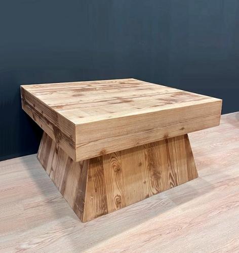 Preview: Couchtisch Massivholz Beistelltisch geometrische Form " Pythagoras 05 " 80x80cm Fichte Massivholz Altholz Look braun lackiert & tief gebürstet Landhausstil 11 weitere Farben Vintage Shabby Chic